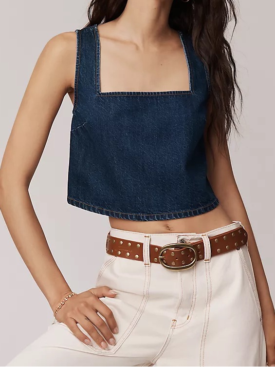 Paige Aelita Sleeveless Square-Neck Dark Denim Crop Top Womens Size 2